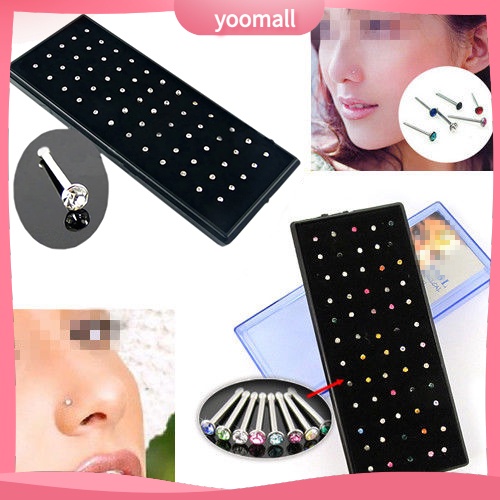 Set 60 Khuyên Mũi Thép Không Gỉ Đính Đá Pha Lê