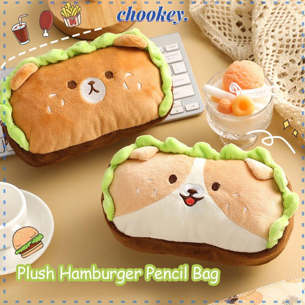 CHOOKEY Túi Đựng Bút Hình Hamburger Bằng Lông Nhung Sức Chứa Lớn Cho Học Sinh
