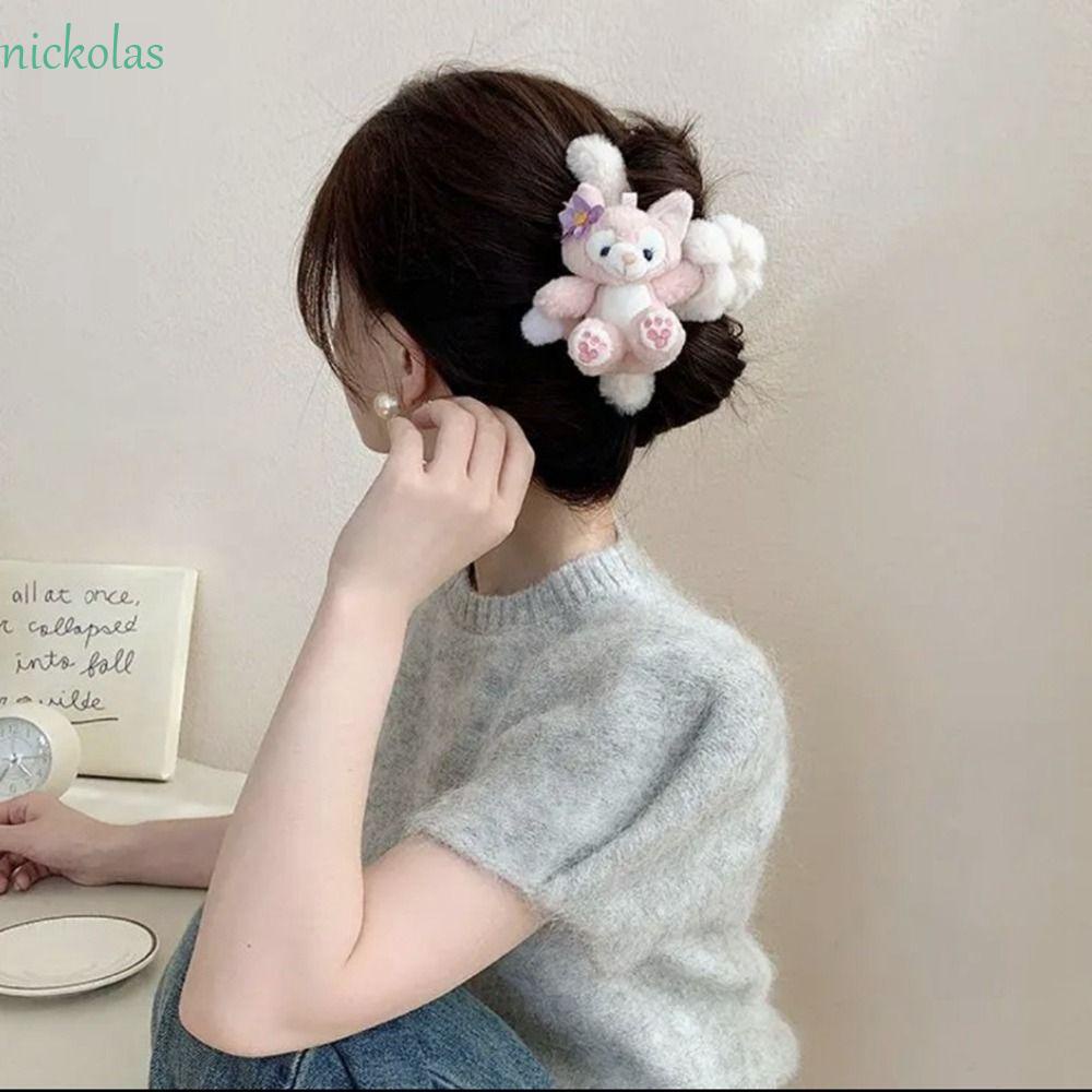 NICKOLAS Kẹp Tóc StellaLou Hình Học Phối Lông Ngọt Ngào Cho Nữ