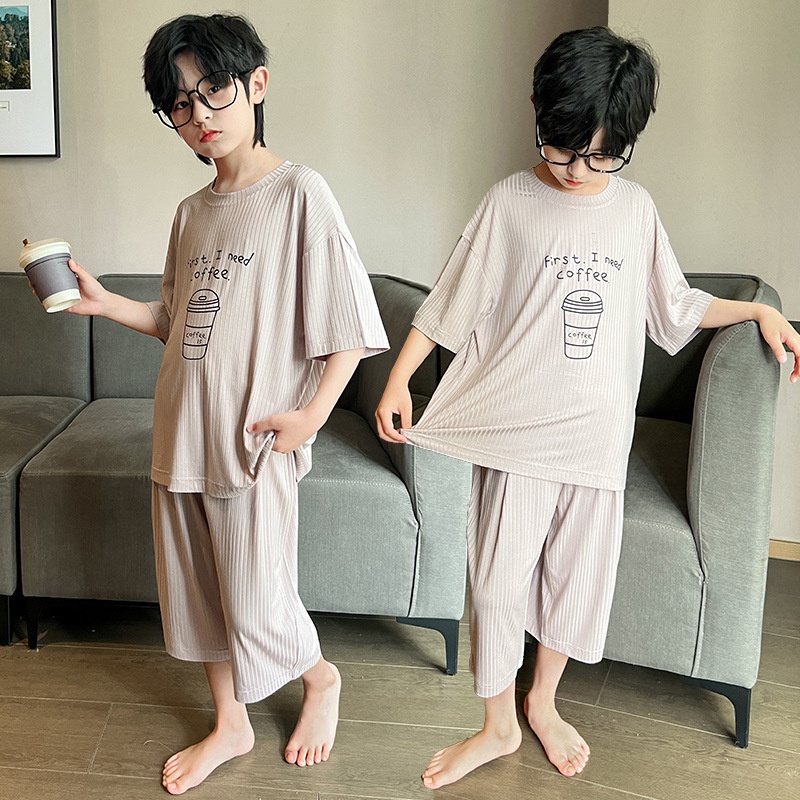 Bộ Đồ Hai Mảnh Bằng Vải Lụa Lạnh Thoải Mái Thời Trang Mùa Hè Kiểu Mới Kích Thước 120-170CM Dành Cho Bé Trai