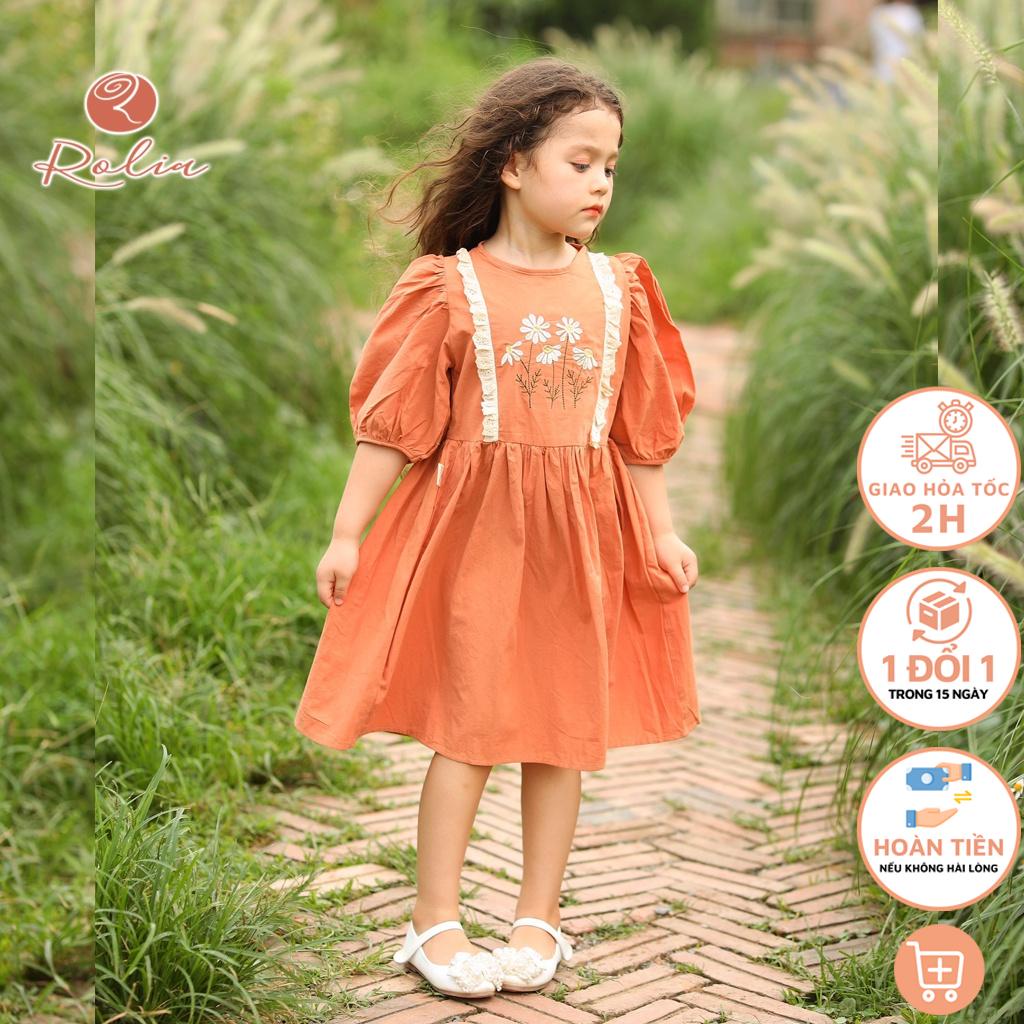 Váy bé gái thêu hoa ROLIA Clara Mi chất thô Hàn cao cấp, mềm nhẹ mát, lên dáng xinh đáng yêu VT106