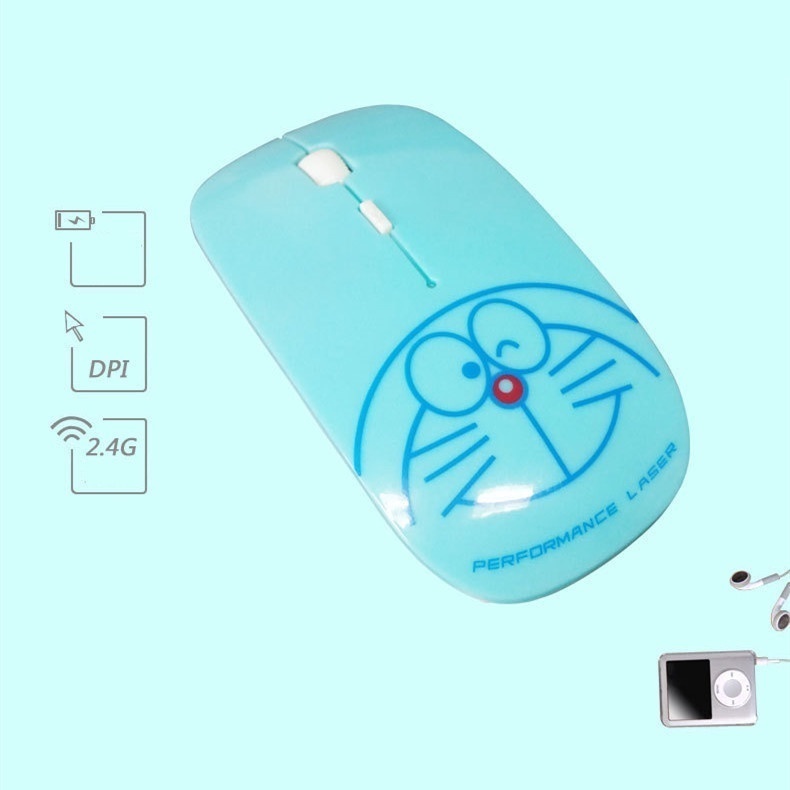 Bộ Chuột Không Dây 2.4GHz + Đệm Pin Siêu Mỏng Màu Xanh Dương / Trắng Hình Doraemon