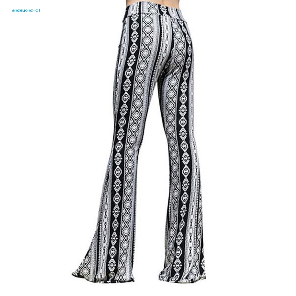 Quần Dài Ống Loe Lưng Thun Cao 70s In Họa Tiết Da Báo Phong Cách Vintage Phù Hợp Cho Tập Yoga Và Sàn Nhà Dài ~ 120