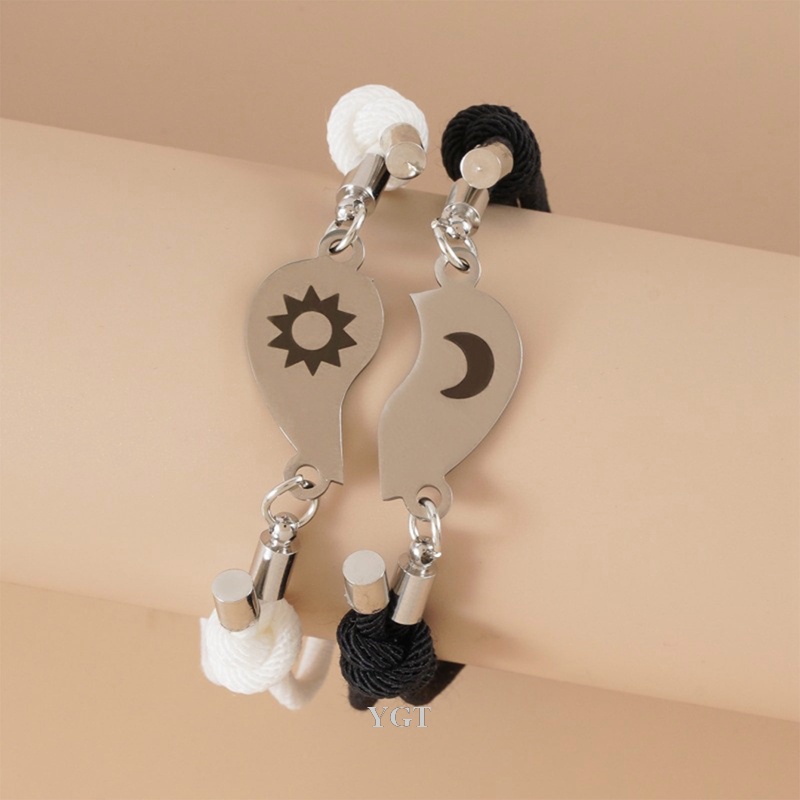 Ygt Set 2 Vòng Tay Mặt Trăng / Mặt Trời Bằng Thép Không Gỉ Có Thể Điều Chỉnh Cho Cặp Đô