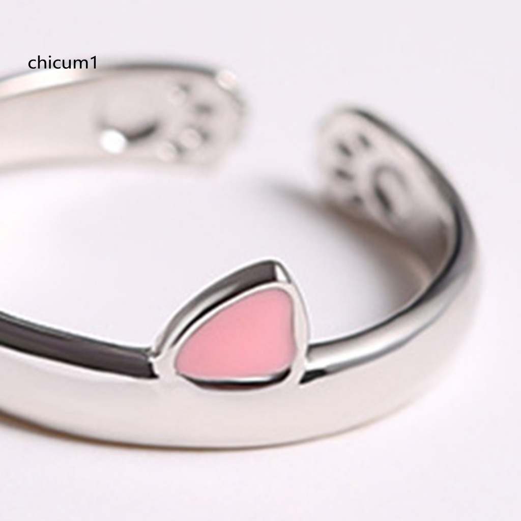 Nhẫn Cặp Mạ Bạc Hình Tai Mèo Dễ Điều Chỉnh