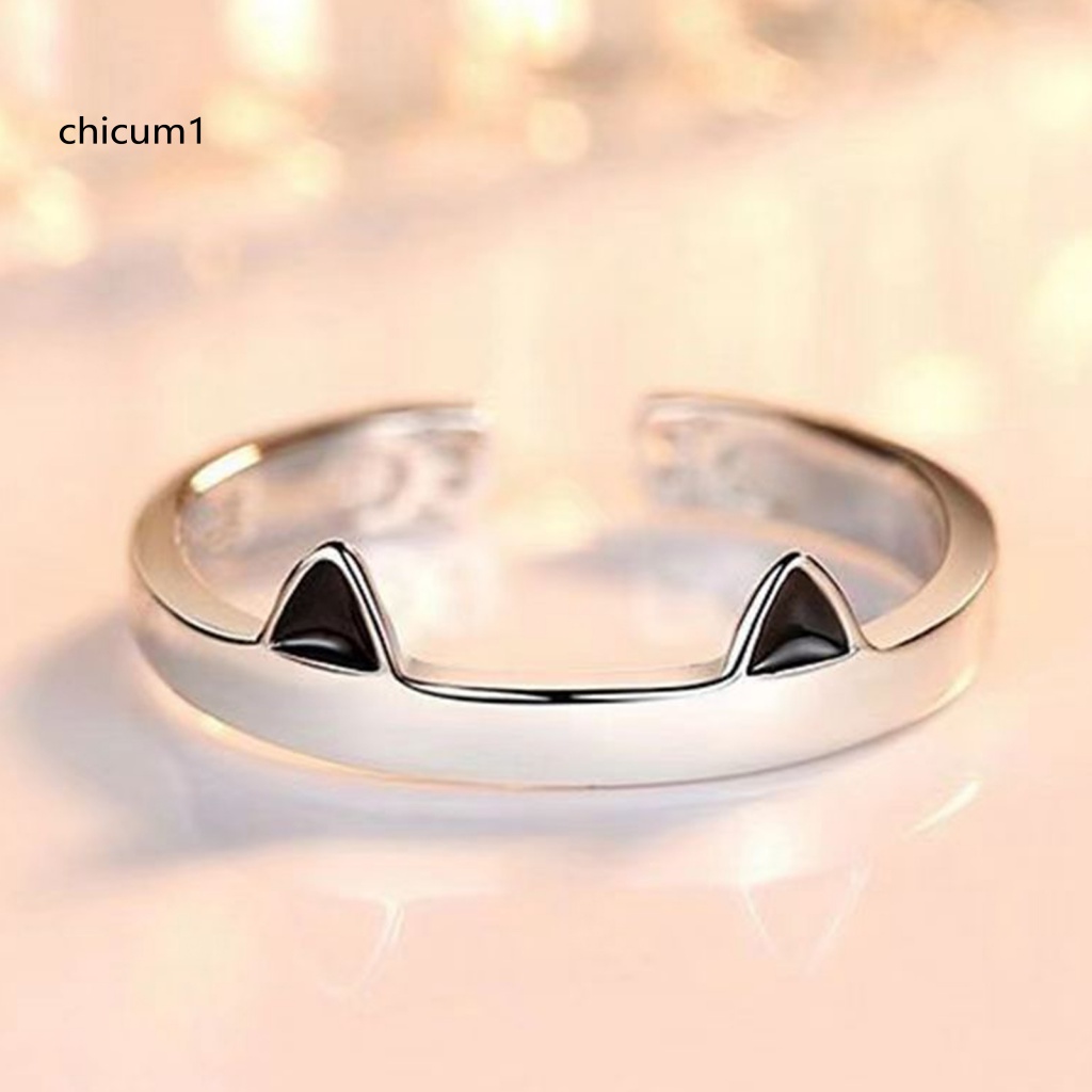 Nhẫn Cặp Mạ Bạc Hình Tai Mèo Dễ Điều Chỉnh