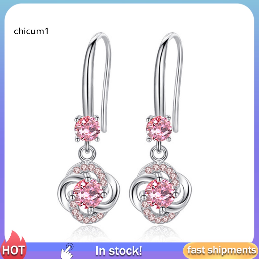 Khuyên Tai Tua Rua Hình Cỏ Bốn Lá Đính Đá Zircon