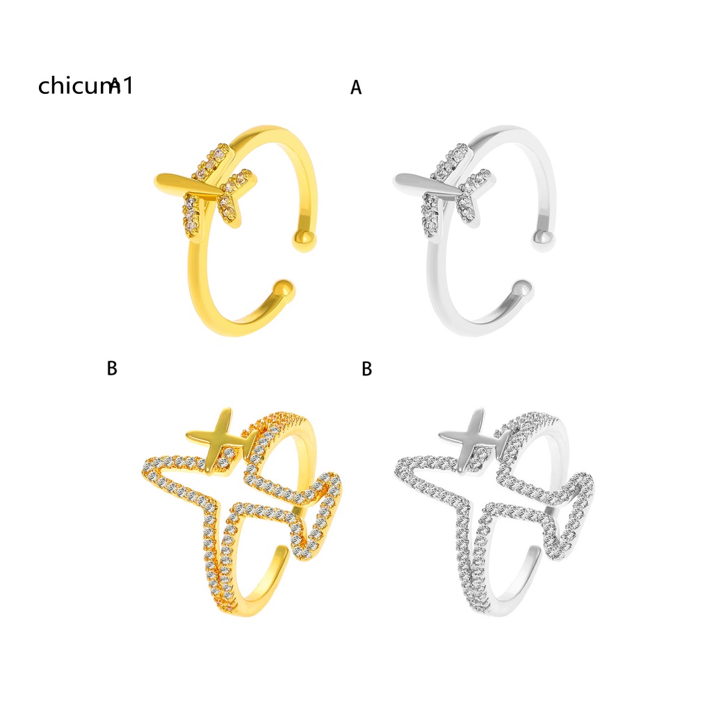 Nhẫn Hở Hình Máy Bay Bằng Kim Loại Lấp Lánh Có Thể Điều Chỉnh