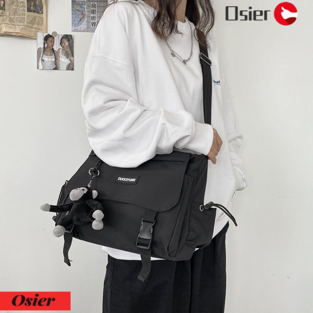 OSIER1 Dây Nylon Nylon Đeo Vai Chất Lượng Cao ​Túi Đeo Chéo Màu Trắng Đen Sức Chứa Lớn Thời Trang Cho Nữ
