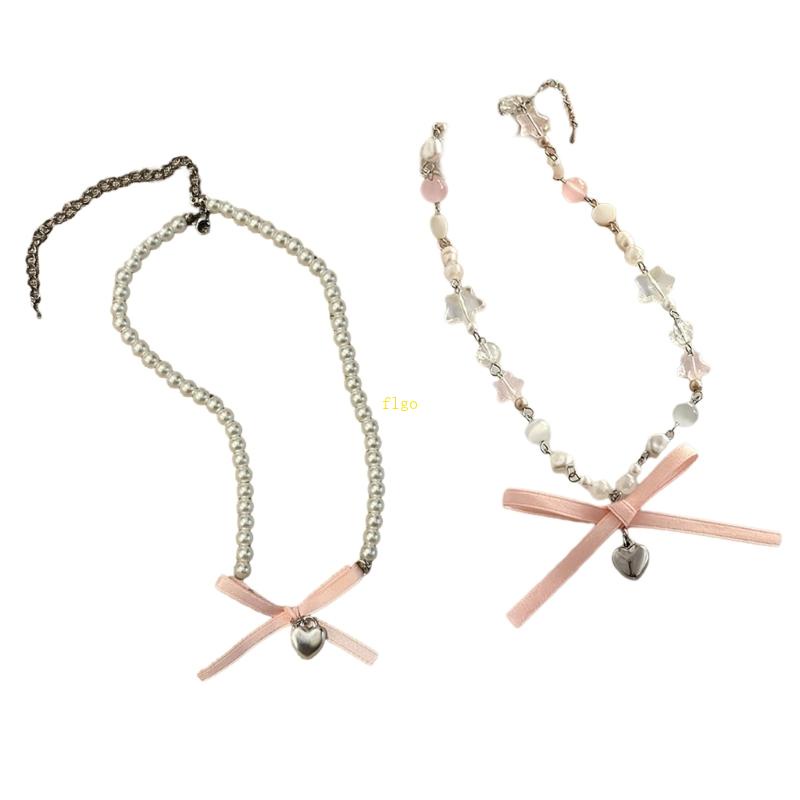 Vòng Cổ Choker Ngọc Trai Mặt Trái Tim Ngọt Ngào Cho Nữ Y2K