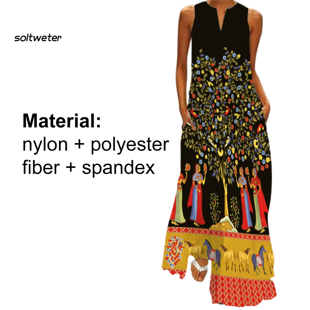 Đầm Maxi Sát Nách Cổ Chữ V Dáng Rộng In Họa Tiết Kỹ Thuật Số Thời Trang Mùa Hè Cho