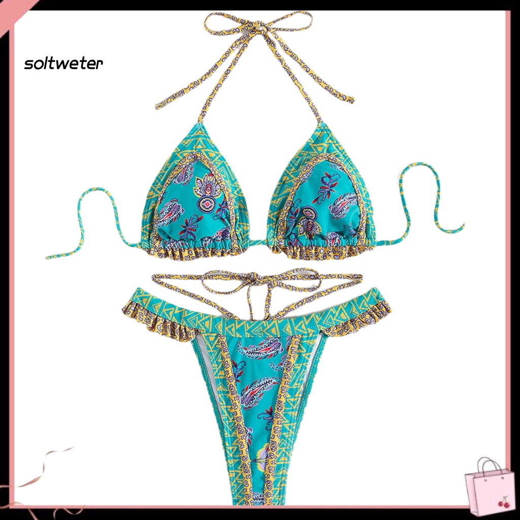 Bộ Đồ Bơi 2 Mảnh Họa Tiết Thổ Cẩm Ba Mảnh Thời Trang Mùa Hè Cho Nữ