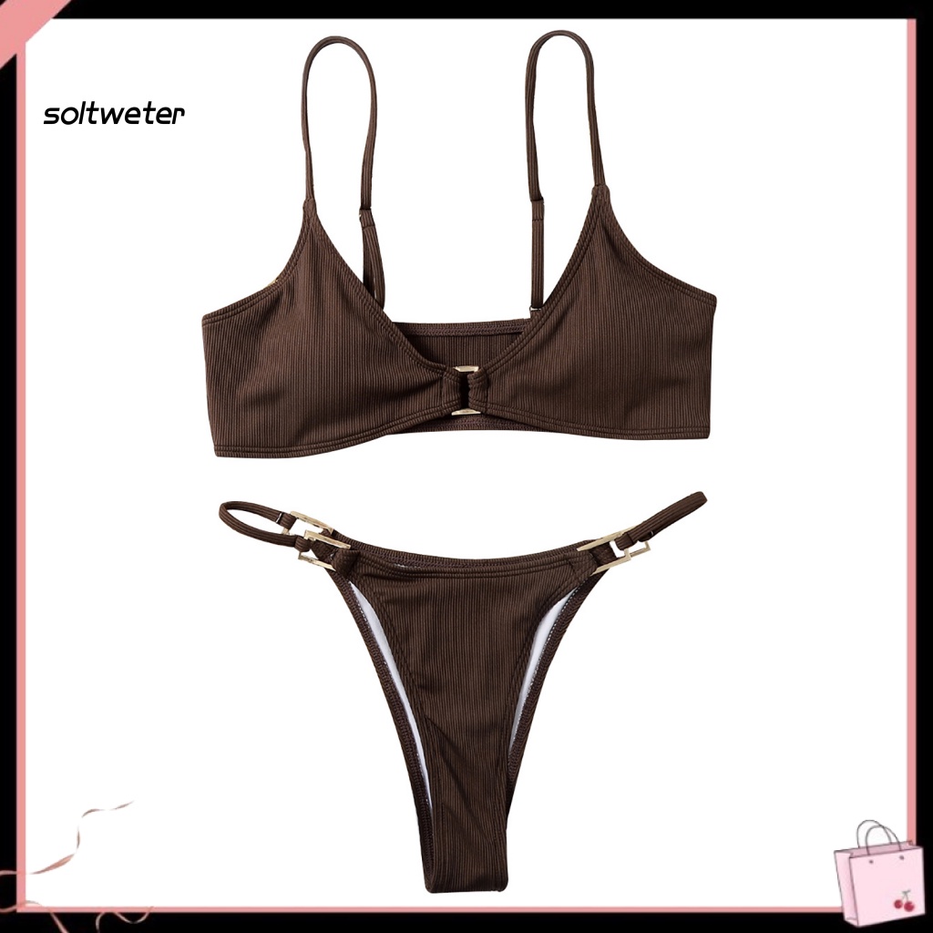 Bộ Bikini Hai Mảnh Bằng Polyester Có Mút Đệm Phong Cách Thời Trang Quyến Rũ Dành Cho Nữ