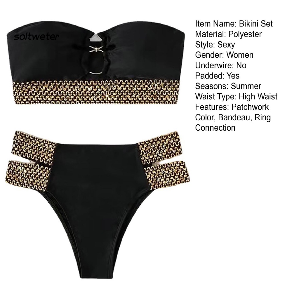 Bộ Bikini 2 Mảnh Có Vòng Nối Trễ Vai Lưng Cao Gợi Cảm Cho Nữ