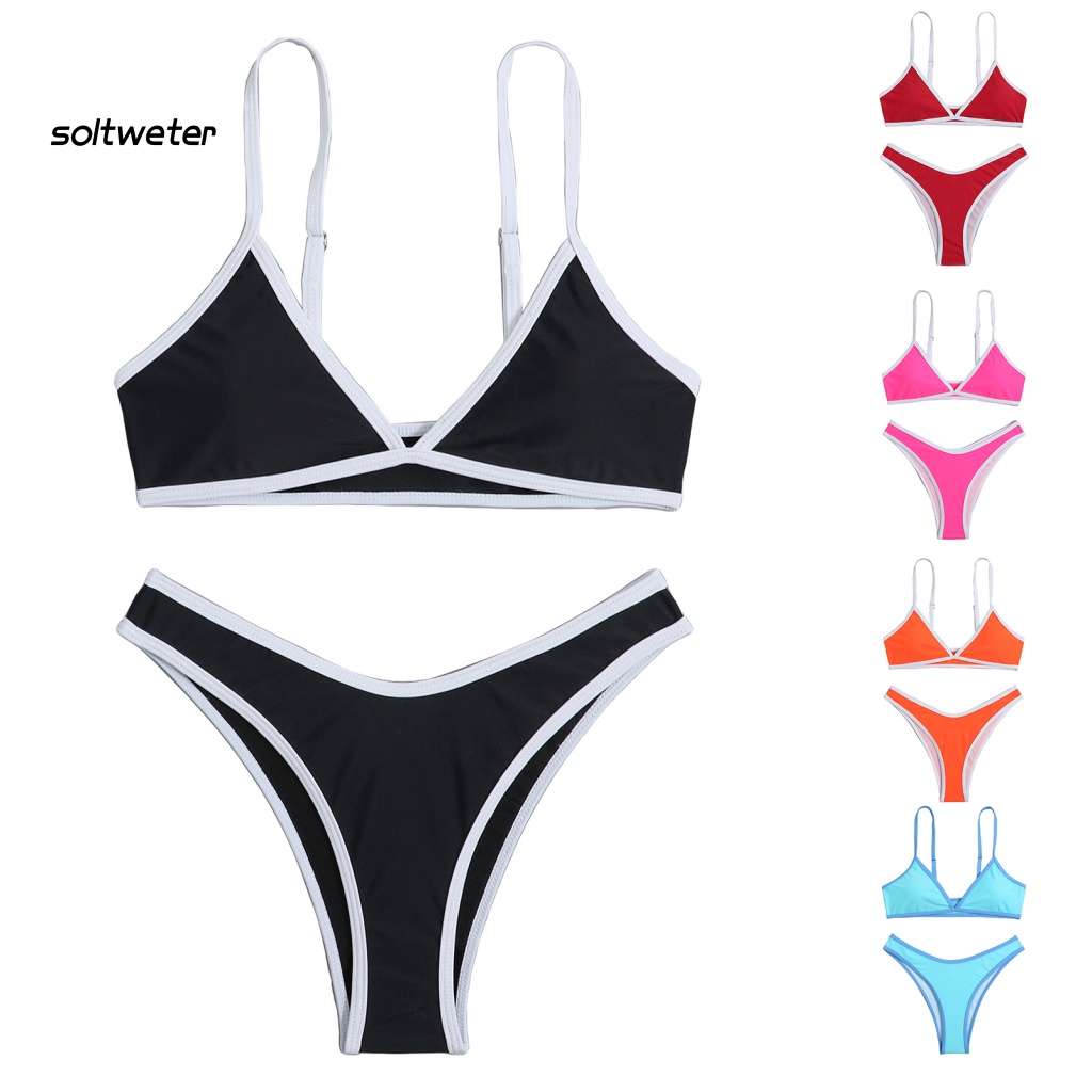 1 Bộ Đồ Bơi Hai Mảnh Không Gọng Có Mút Đệm Màu Sắc Tương Phản Dành Cho Nữ
