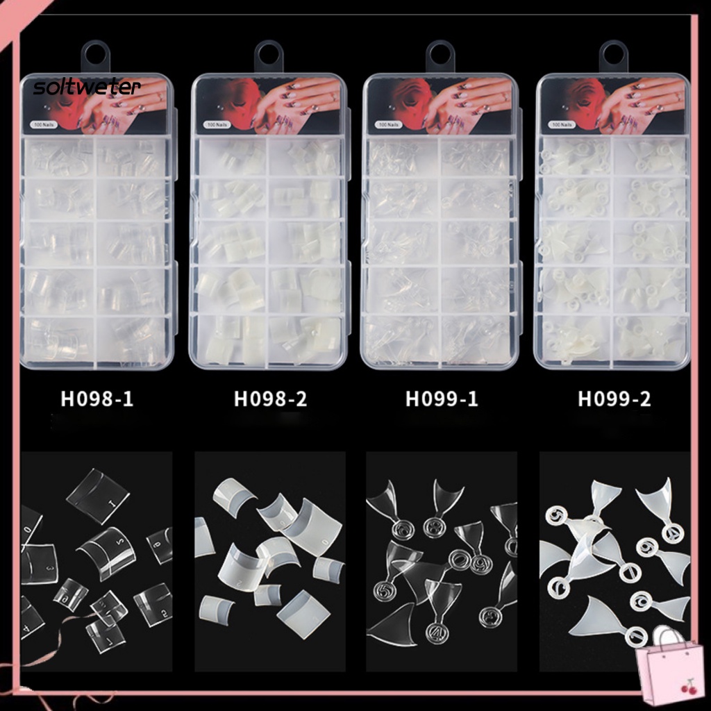 Bộ 100 Móng Tay Giả Che Phủ Nửa Đầu Nối Dài Trong Suốt Phong Cách Pháp DIY