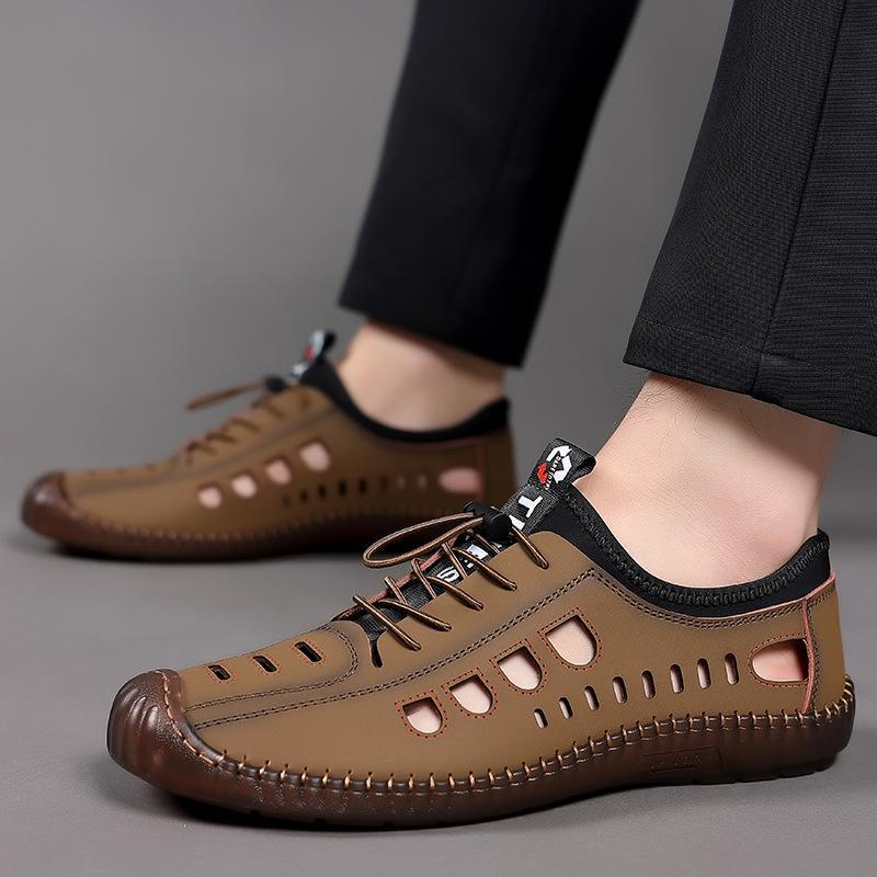 Giày Sandal Da Đế Mềm Đục Lỗ Thoáng Khí Thời Trang Mùa Hè Cho Nam