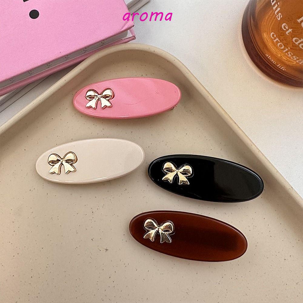AROMA Kẹp Tóc Nơ Bằng Kim Loại Màu Kẹo Ngọt Hình Oval Nhỏ Dễ Thương Sáng Tạo Y2K