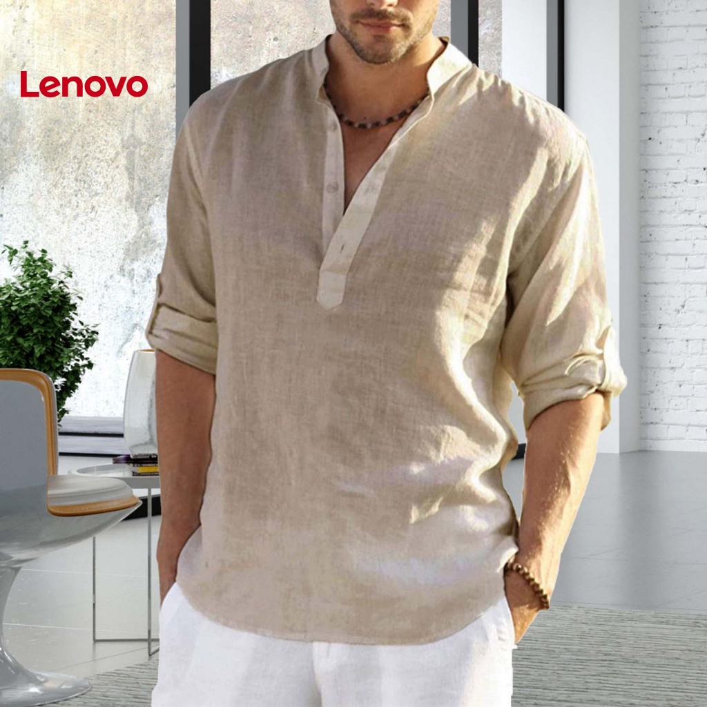 Áo Sơ Mi Nam Dài Tay Cổ Chữ V Màu Sắc Thanh Lịch