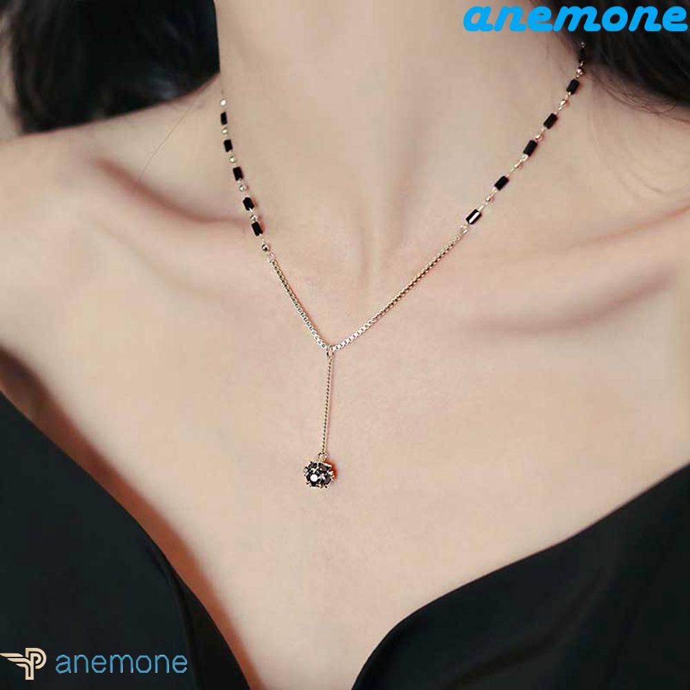 ANEMONE Vòng cổ Mạ Vàng Mặt Quả Cầu Đen Tua Rua Phong Cách Hàn Quốc Cổ Điển Thời Trang Cho Nữ