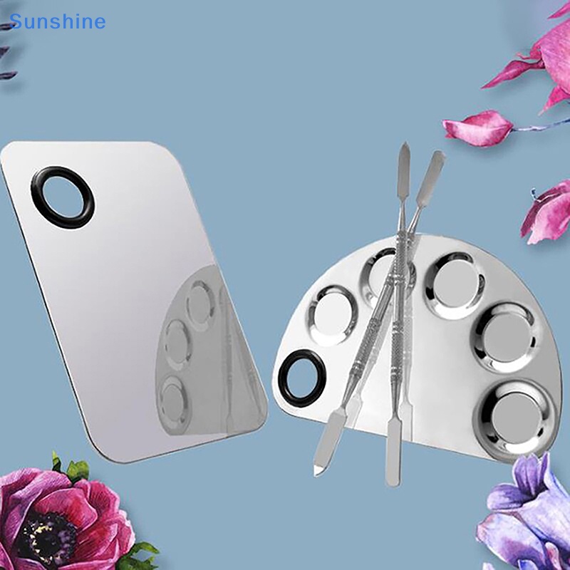 Bộ Bảng Trộn Màu Trang Điểm Móng Tay Bằng Thép Không Gỉ Kèm Thìa Tiện Dụng
