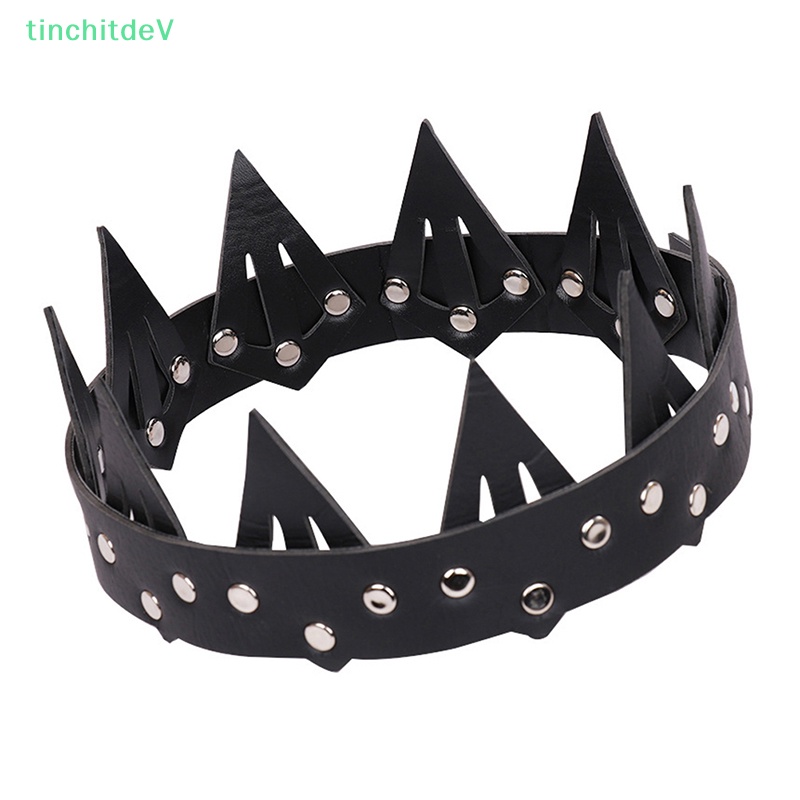 Băng Đô Cài Tóc Hình Vương Miện Bằng Da Màu Đen Phong Cách Gothic Cổ Điển Cho Dịp Halloween