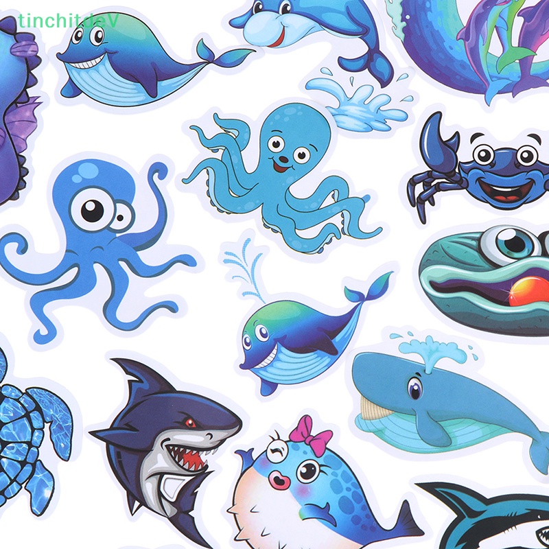 Bộ 49 Miếng Dán Hình Động Vật Biển Xanh Dương Dễ Thương Trang Trí Ván Trượt / Laptop