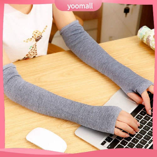 Găng Tay Len Dài Hở Ngón Giữ Ấm Thời Trang Cho Nữ