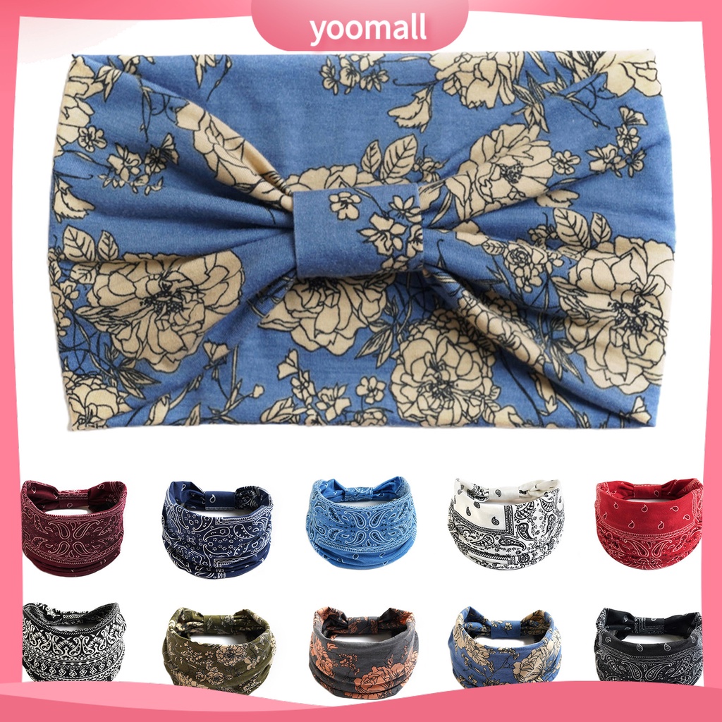 Băng Đô Cài Tóc Bản Rộng Chống Trượt Thấm Hút Mồ Hôi In Họa Tiết Hoa Phong Cách Bohemia Cho Nữ