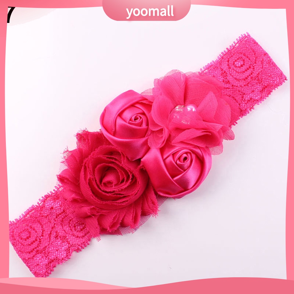 Băng Đô Đính Hạt Phối Ren Hoa Hồng Xinh Xắn Cho Bé