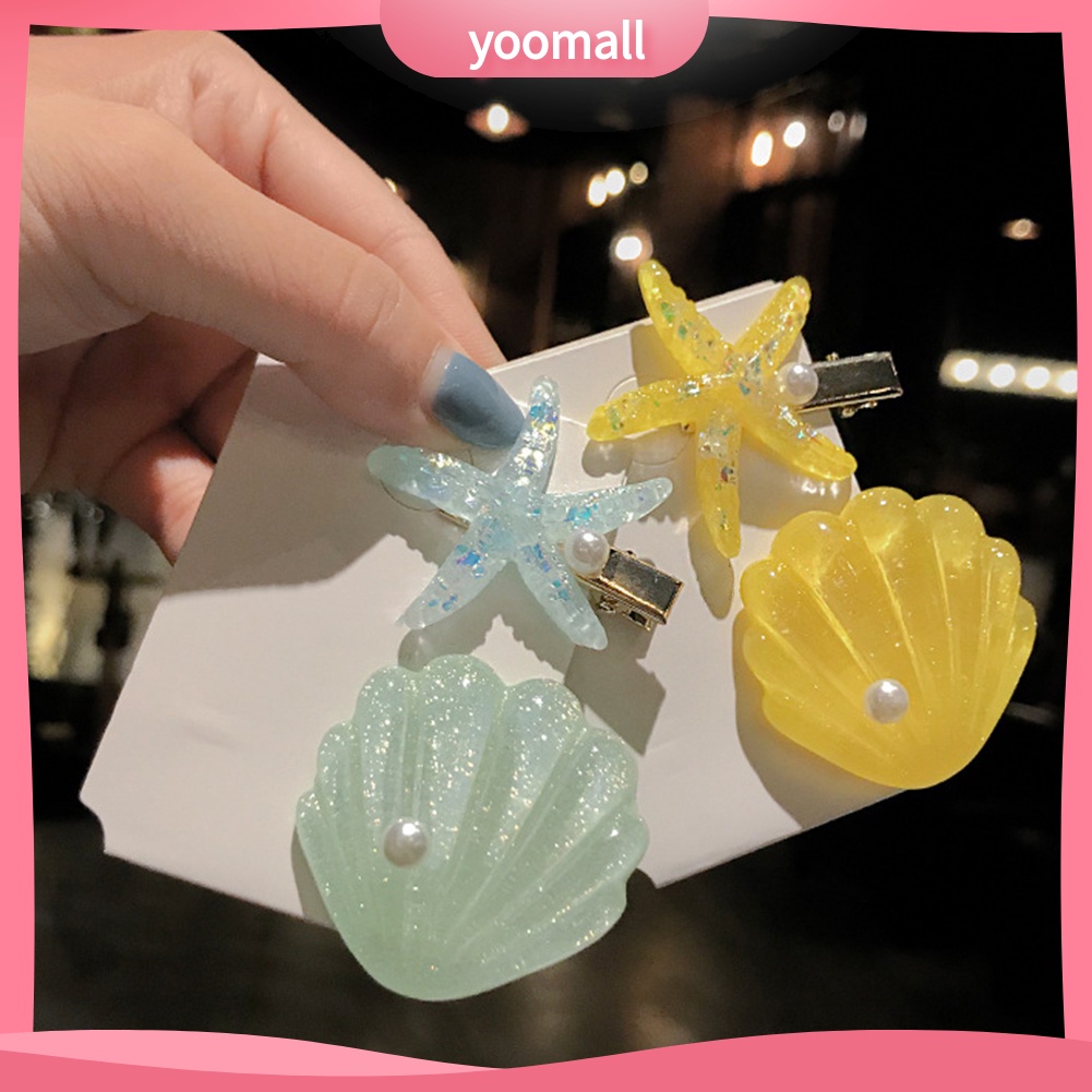 Set 2 Kẹp Tóc Hình Vỏ Sò / Sao Biển Đính Ngọc Trai Giả Thời Trang Cho Nữ