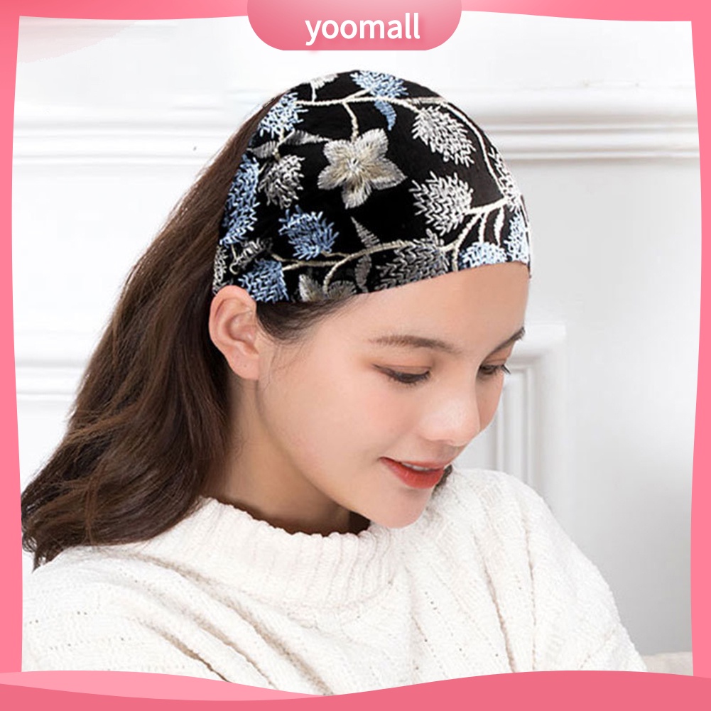 Băng Đô Vải Tuyn Bản Rộng Thêu Hoa / Ngôi Sao Phong Cách Trung Hoa Cổ Điển