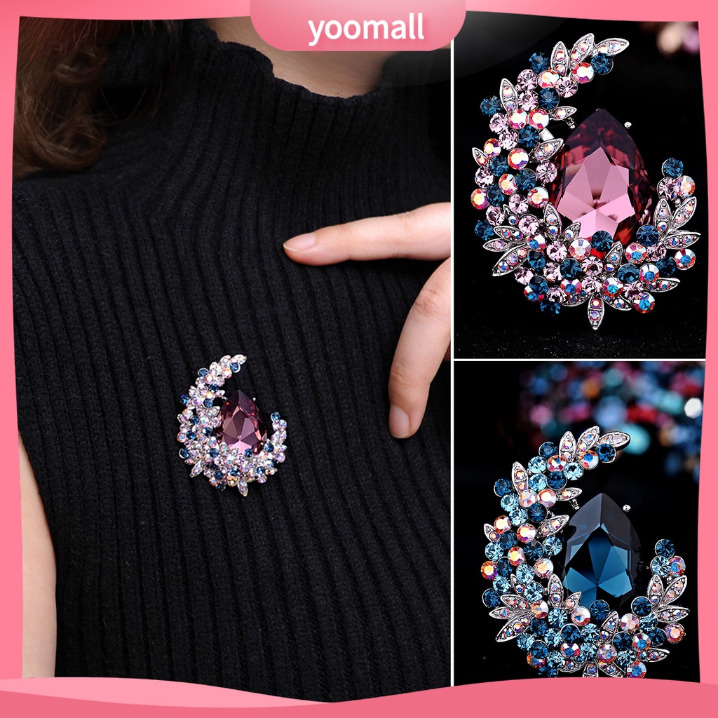 Ghim Cài Áo Hình Mặt Trăng Đính Đá Pha Lê Sáng Bóng Thanh Lịch Cho Nữ