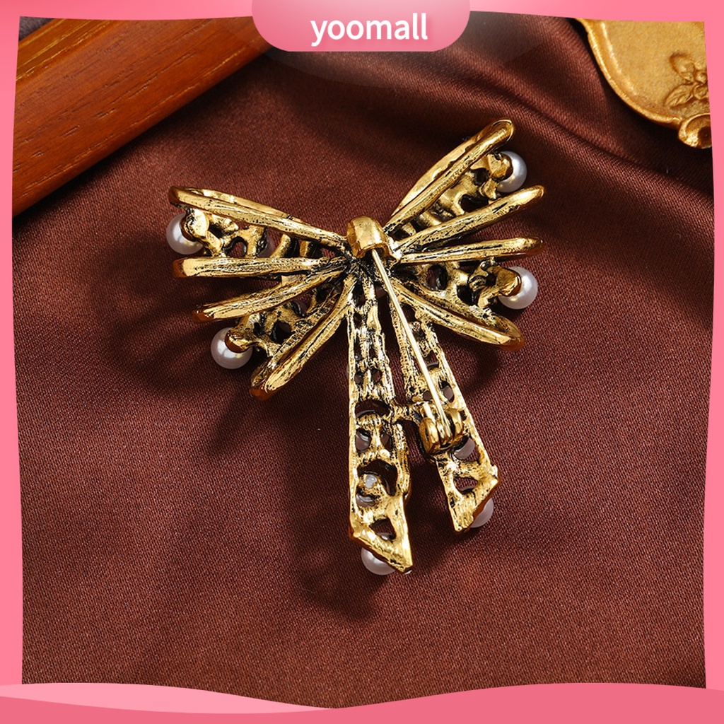 Ghim Cài Áo Hình Nơ Đính Ngọc Trai Giả Phong Cách Pháp Cổ Điển Sang Trọng Dành Cho Nữ