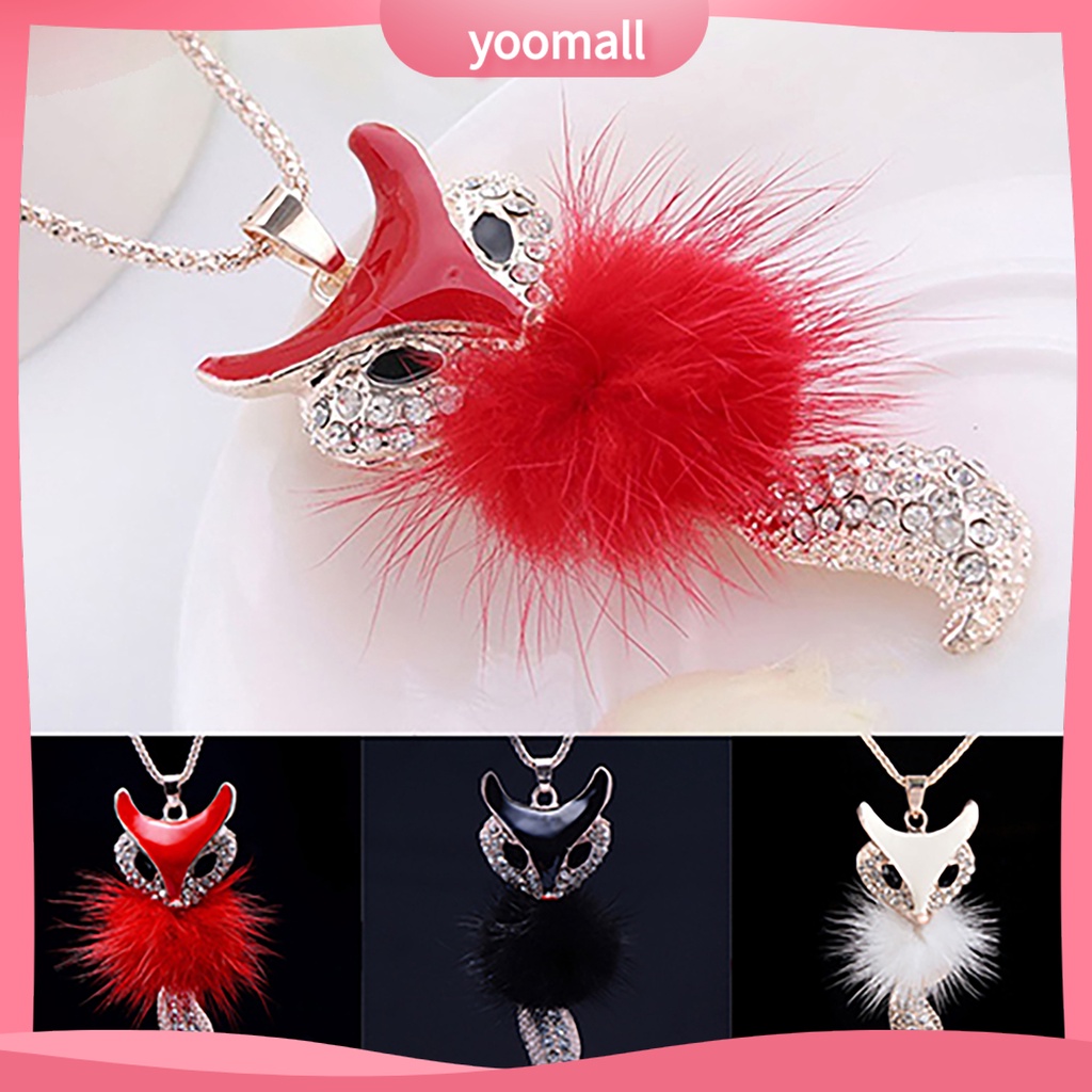 Vòng cổ Dài Mặt Hình Cáo Phối Lông Giả Dễ Thương Thời Trang Cho Nữ