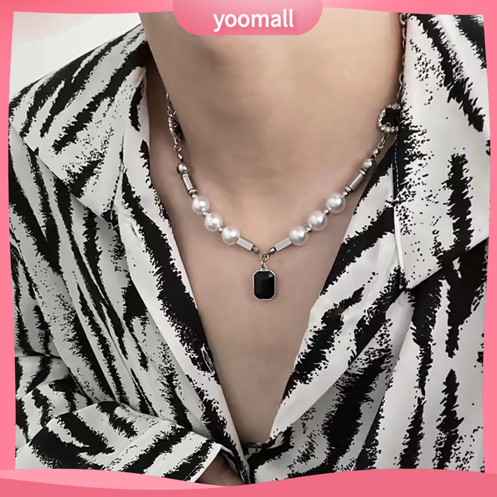 Vòng cổ Mạ Điện Đính Ngọc Trai Nhân Tạo Phong Cách Punk Hip hop Cho Nam