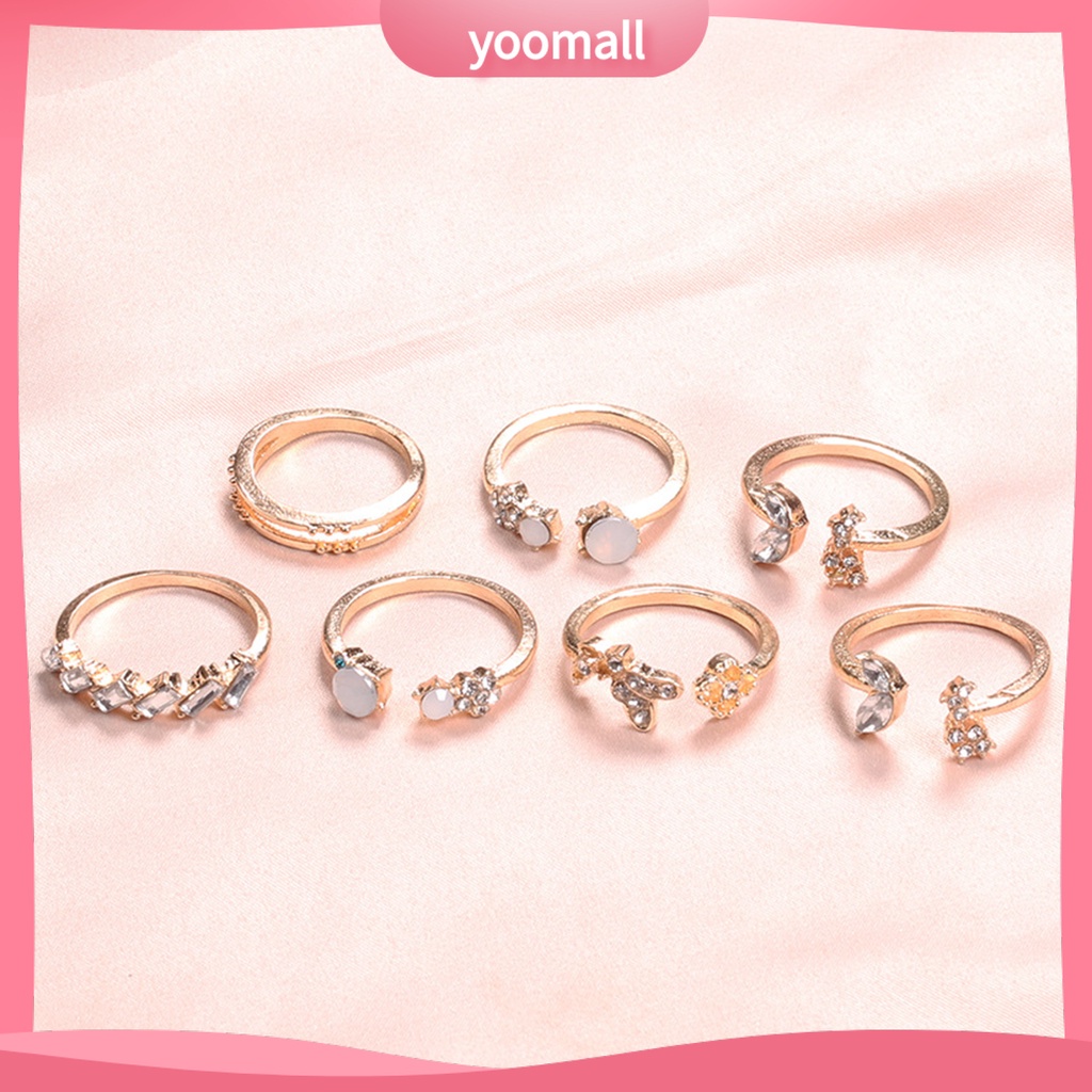 Bộ 7 Nhẫn Mở Đính Đá Lấp Lánh Trang Nhã Dành Cho Nữ