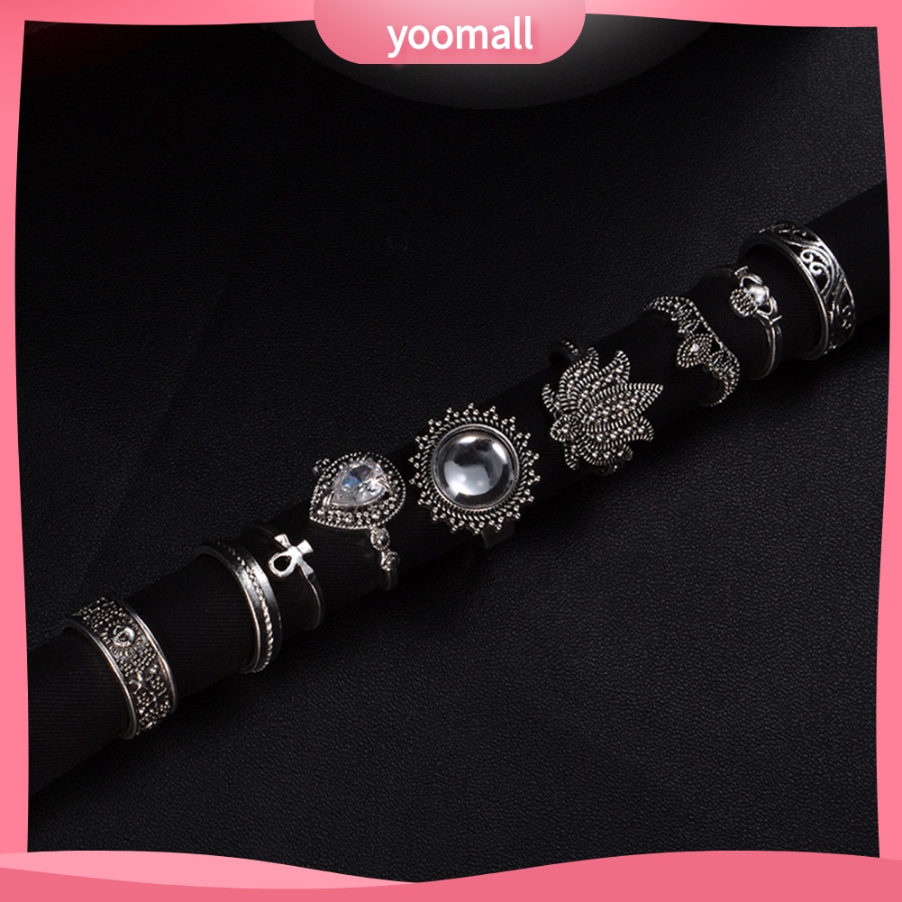 Bộ 9 Nhẫn Đeo Đốt Ngón Tay Đính Đá Phong Cách Retro Cho Nữ