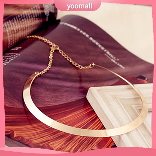 [YM] Vòng Cổ Choker Kim Loại Mỏng Mặt Gương Sáng Bóng Mạ Vàng Bạc Trang Sức Vòng Tròn Cho Nữ