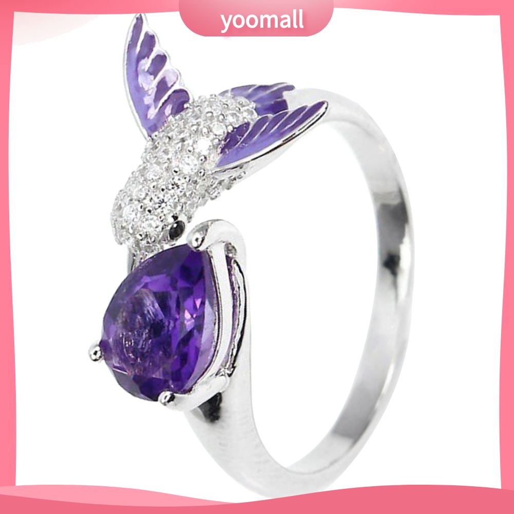 Nhẫn Đính Hôn Dạng Mở Đính Đá Zircon Hình Giọt Nước &amp; Chú Chim Cho Nữ