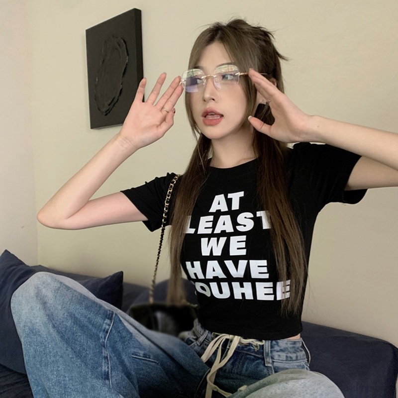 Áo Thun Croptop Tay Ngắn Cổ Tròn In Chữ Và Hình Chú Chó Dễ Thương Thời Trang Mùa Hè Phong Cách Hàn Quốc Cho Nữ