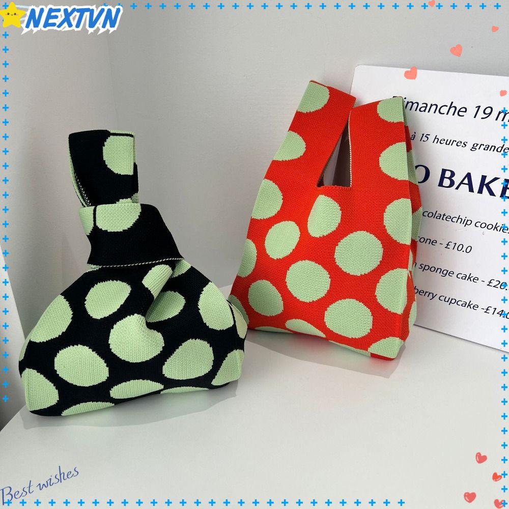 NEXTVN Túi Xách Đan Len Sức Chứa Lớn Họa Tiết Chấm Bi Tròn Thắt Nút Có Thể Tái Sử Dụng Cho Nữ