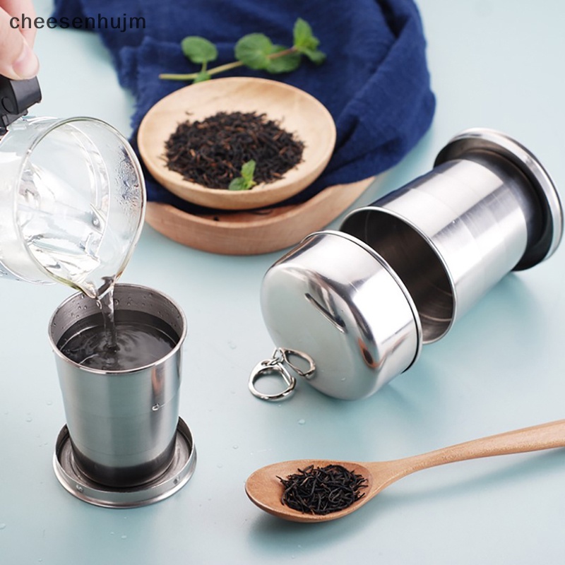 Cốc Đựng Nước Bằng Thép Không Gỉ Có Thể Gấp Gọn Kèm Móc Khóa Tiện Dụng