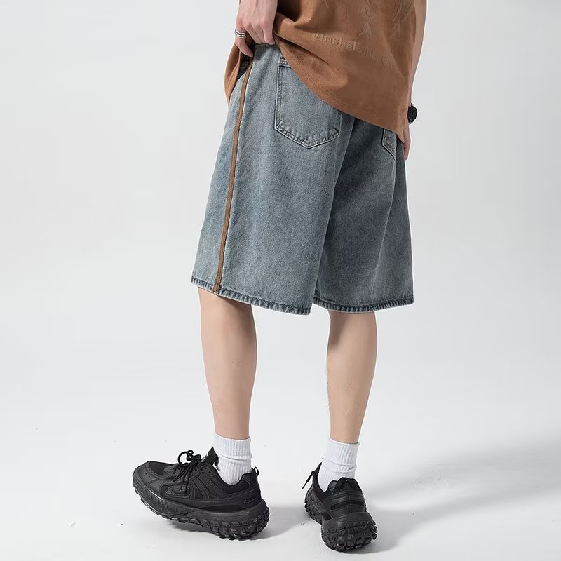 Quần Short Denim Mỏng Màu Đen Phong Cách Retro Mỹ Thời Trang Cao Cấp Cho Nam