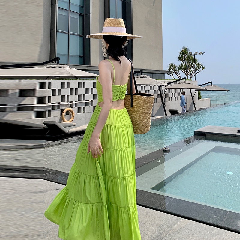 Đầm Hai Dây Chiết Eo Thời Trang Sang Trọng Cho Nữ