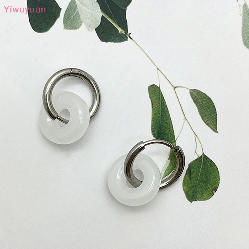 < Yiwuyuan > Khuyên Tai Thả Tròn Bằng Thép Titan Đính Ngọc Bích Phong Cách Vintage Cho Nữ