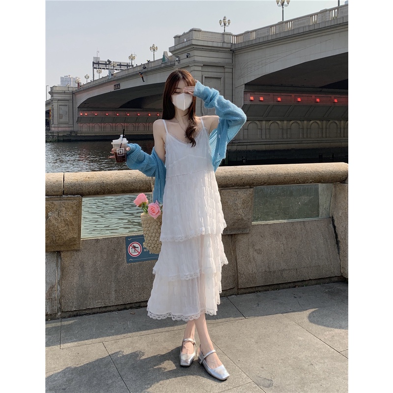 Đầm Hai Dây Xếp Tầng Phong Cách Hàn Quốc Thời Trang Đi Biển Mùa Hè Cho Bé Gái