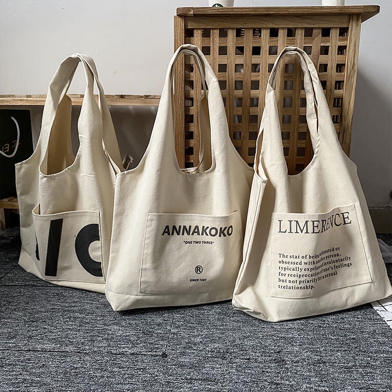 Túi Tote Đeo Vai Vải Canvas Thiết Kế Dễ Thương Cho Học Sinh