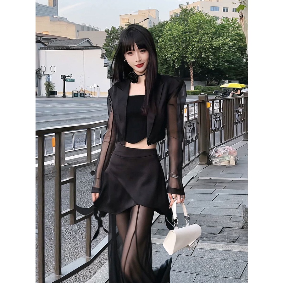 Set Đồ Phối Lưới Màu Sắc Đơn Giản Phong Cách Mỹ Cho Nữ