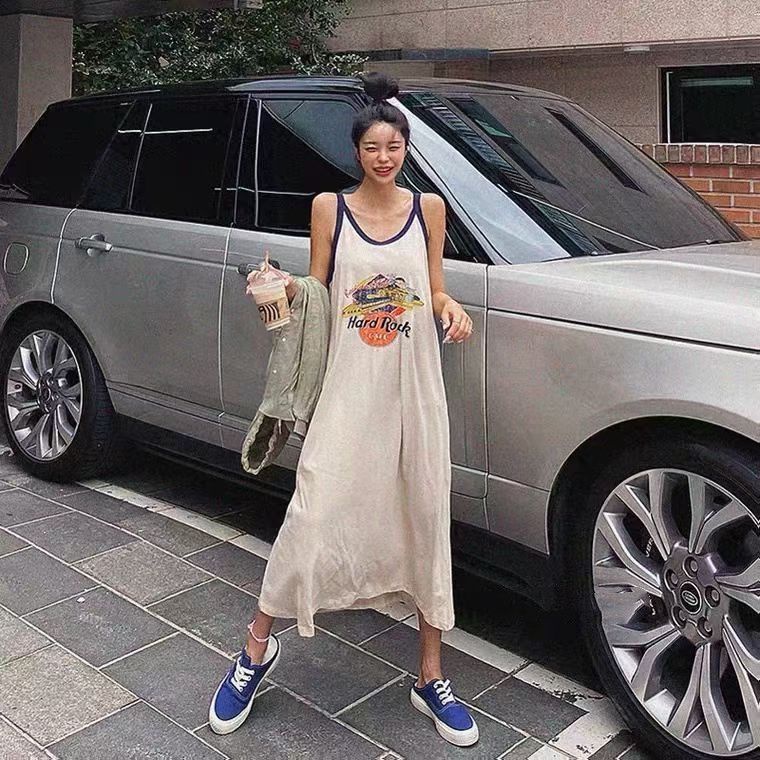 Đầm Hai Dây Dài Qua Gối In Họa Tiết Hoạt Hình Phong Cách Hàn Quốc Thời Trang Cho Nữ